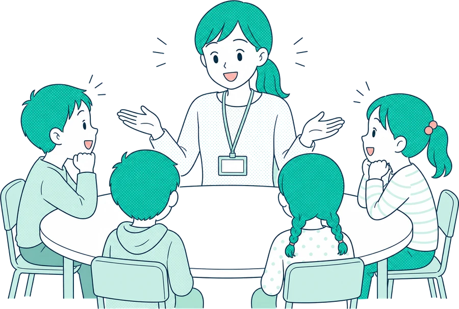 少人数で子どもたちと向き合うイラスト